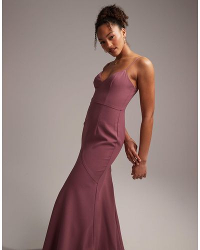 ASOS Bridesmaid Crepe Strappy Fishtail Maxi Dress - Pink