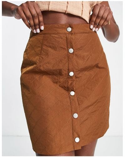 Lola May Quilted Button Through Mini Skirt - Brown