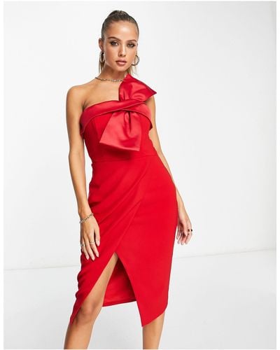 Lavish Alice Bandeau Bow Detail Wrap Midi Dress - Red