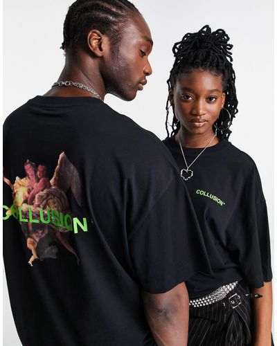 Collusion Unisex - T-shirt Met Renaissance-print - Zwart