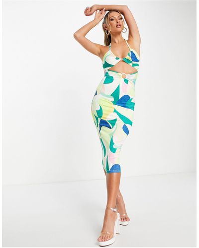 SIMMI Simmi - robe moulante mi-longue à découpe à la taille et imprimé ondulé - vert - Bleu