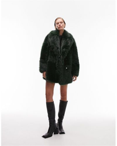 TOPSHOP Mid Length Faux Fur Coat - Black