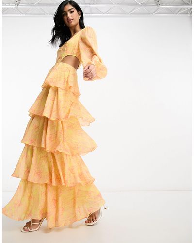 Pretty Lavish Cut-out Tiered Maxi Dress - Yellow