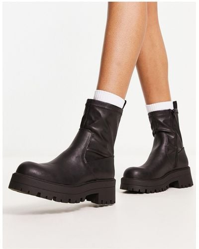 Pull&Bear Wide Fit Chunky Ankle Boots - Black