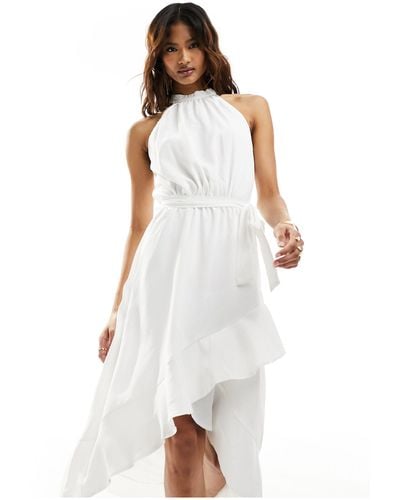 AX Paris Halterneck Ruffle Hem Tie Waist Midi Dress - White