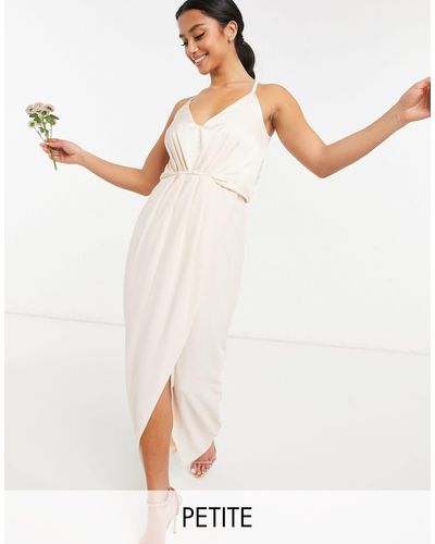 TFNC London Bridesmaid Satin Halterneck Top Maxi Dress - White