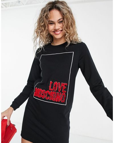 Love Moschino Sweaterjurk Met Omkaderd Logo Met Textuur - Zwart
