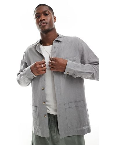 ASOS Linen Blend Overshirt - Grey