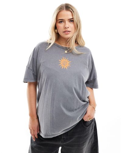 Noisy May T-shirt oversize avec imprimé good vibes - délavé - Gris