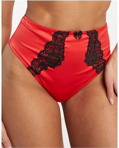 New Look Satin And Lace High Waist Briefs - Red