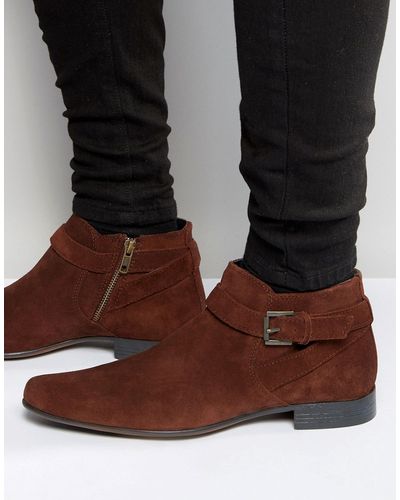 ASOS Chelsea Boots In Brown Suede With Buckle Strap
