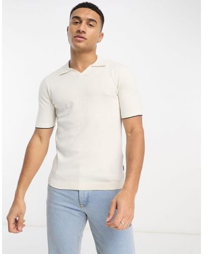 Only & Sons Knitted Polo With Revere Collar - White