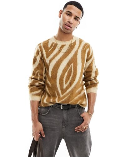 ASOS Relaxed Knitted Fluffy Jumper - Brown