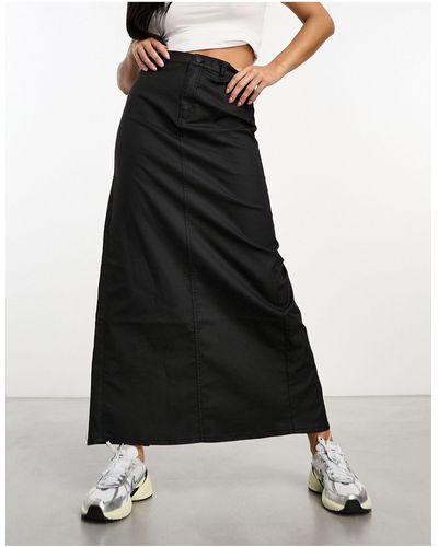 Weekday Rose Wax Coated Maxi Skirt With Split - Black