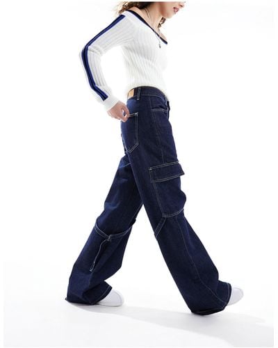 Stradivarius – str – baggy-denim-jeans im utility-design - Blau