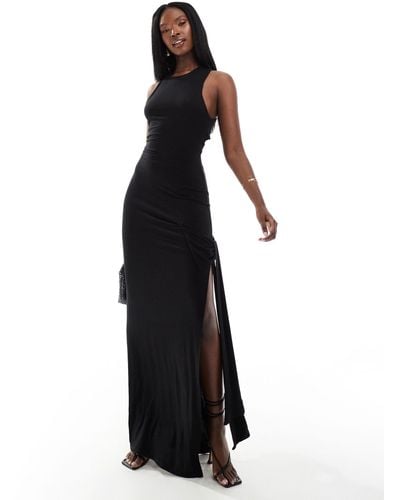ASOS High Neck Midi Dress With Oversized Bow - Black