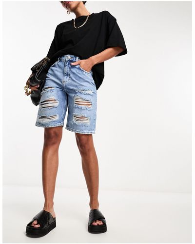 River Island baggy Short Van Gescheurde Denim - Blauw