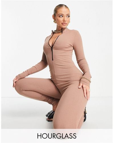 Naked Wardrobe Snatched Zipped Detail Fitted Jumpsuit - Pink