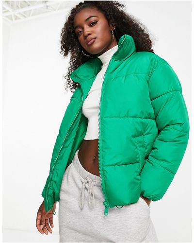 New Look Boxy Padded Zip Up Coat - Green