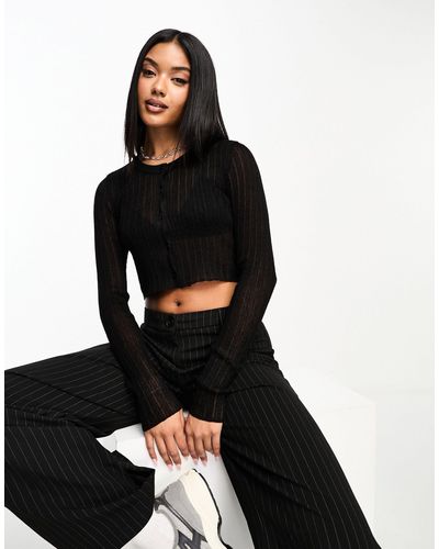 ASOS Knitted Sheer Cropped Cardigan - Black