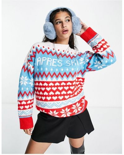 ASOS Christmas Oversized Jumper With Apres Ski Pattern - Red