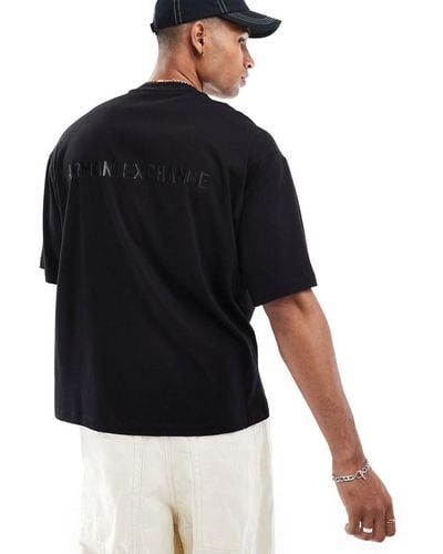 Armani Exchange Camiseta Negra De Corte Cuadrado Con Logo Pequeño De - Azul