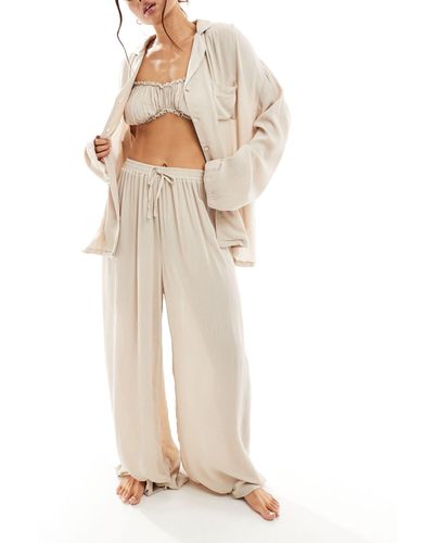 Loungeable Mix&match Crinkle Shirt And Trouser Set - White