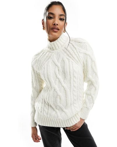 Superdry High Neck Cable Knit Jumper - White