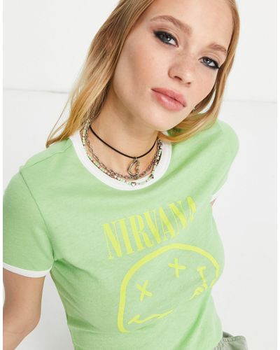 TOPSHOP Baby-t-shirt Met Biezen En Grafische Nirvana-opdruk - Groen