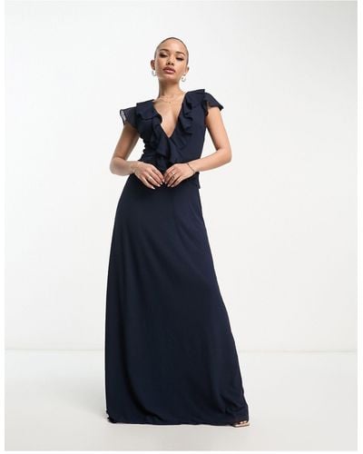 TFNC London Bridesmaid Chiffon Maxi Dress With Frill Detail - Blue