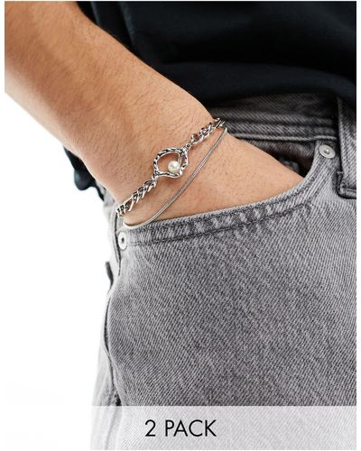 ASOS 2 Pack Mixed Bracelet Set With Faux Pearl - Gray