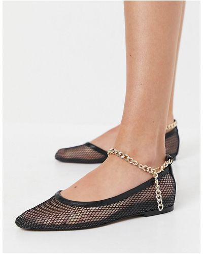 ASOS Largo Mesh Ballet Flats With Gold Chain - Black