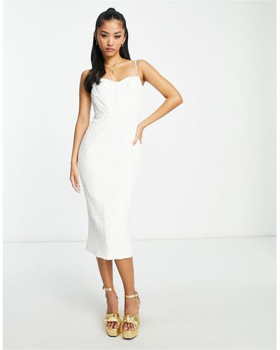 Bardot Corseted Lace Midi Dress - White