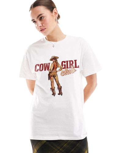 ASOS T-shirt oversize à imprimé cowgirl club - Blanc