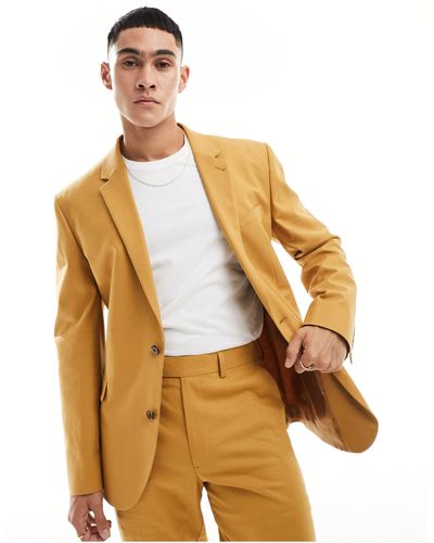 ASOS Slim With Linen Suit Jacket - Metallic