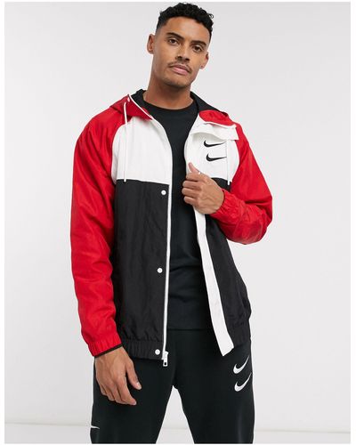 Nike Swoosh Colourblock Zip-through Woven Hooded Jacket - Red