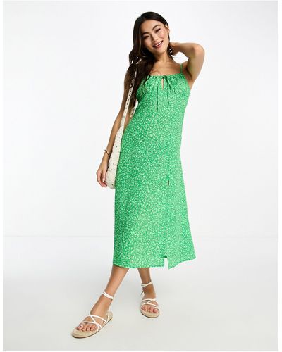 Monki Strappy Midi Dress With Split - Green