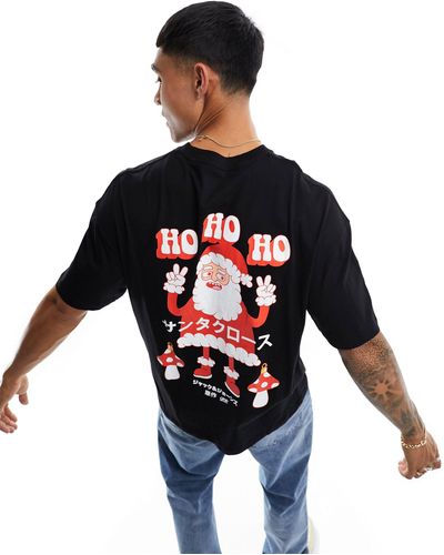 Jack & Jones Oversized T-shirt With Santa Back Print - Blue
