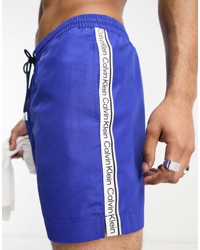 Calvin Klein Core Logo Tape Short Drawstring Swim Shorts - Blue