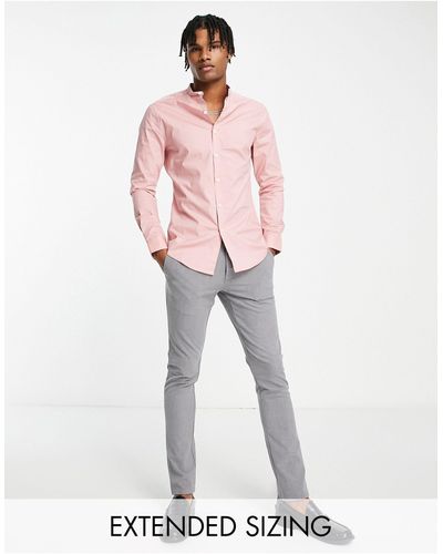 ASOS Skinny Fit Shirt With Grandad Collar - Pink
