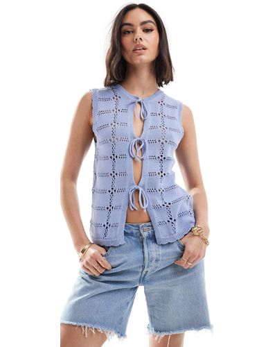 Object Tie Front Knitted Top - Blue