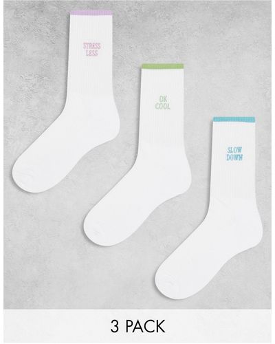 ASOS 3 Pack Slogan Socks With Contrast Welt - White