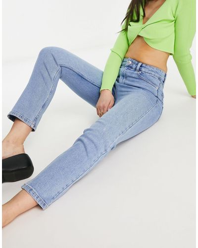 Pull&Bear Smalle Mom Jeans Met Hoge Taille - Blauw