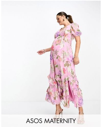 ASOS Asos Design Maternity Ruffle Frill Hem Maxi Dress - Pink