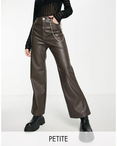 Only Petite High Waisted Wide Leg Faux Leather Trouser - Black