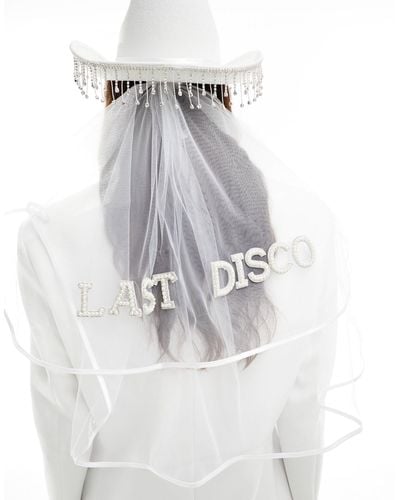 South Beach Embellished One Last Disco Bridal Cowboy Hat With Detachable Veil - Gray