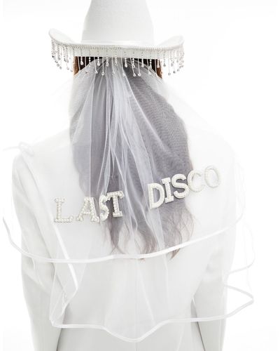 South Beach Embellished One Last Disco Cowboy Hat With Detachable Veil - Gray