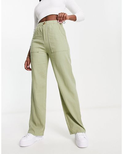 Pull&Bear Relaxed Linen Trouser - Green