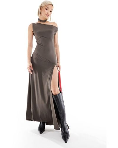 Weekday Lo Maxi Dress With Drape Off Shoulder And Low Waist - Grey