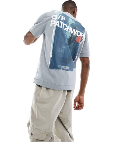 Bershka T-shirt à motif patchwork - Bleu